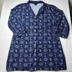 Nautica‎ Womens Pajama Shirt Nightgown Blue Snowflake Anchor Print XL